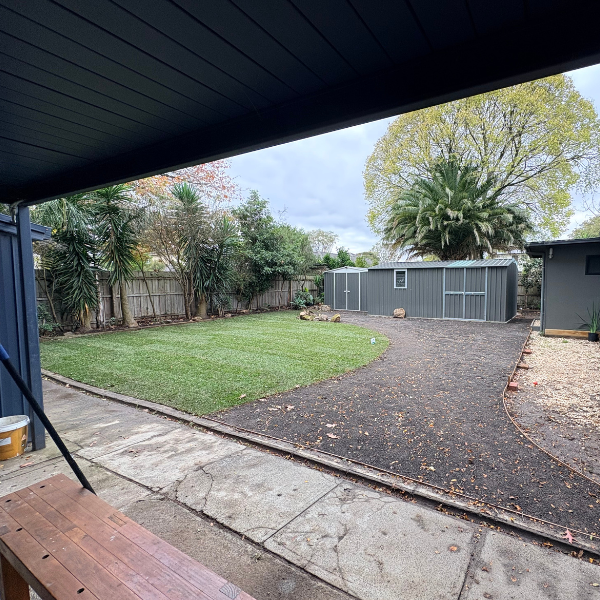 Seaford backyard transformed with Sir Walter DNA Certified Buffalo, replacing a muddy, uneven lawn.