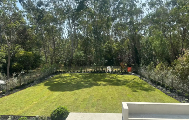 Backyard in Templestowe featuring newly laid Eureka Premium VG Kikuyu turf.